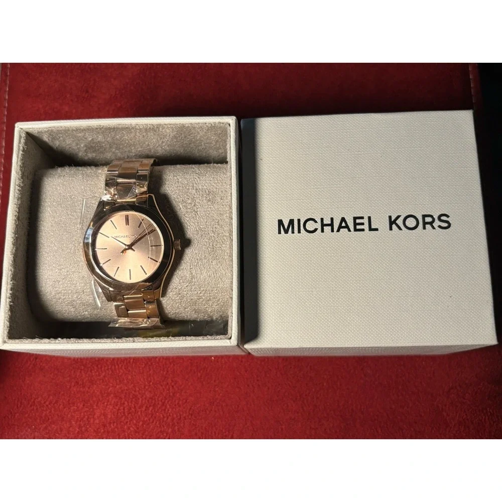 MICHAEL KORS MK3513 Women's Slim Runway Quartz Rose Gold Tone Watch NEW IN BOX